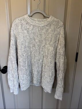 wild fable Light Gray Cable Knit Crewneck Sweater